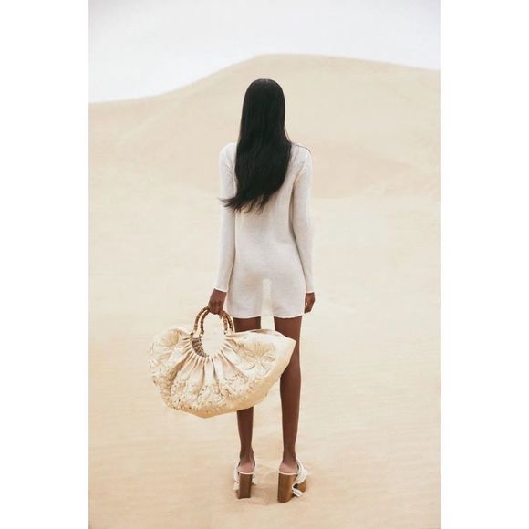 NWT Cult Gaia Womens Naomi Ivory Lace Up Sheer Swim Top Cover-Up L - Picture 2 of 10